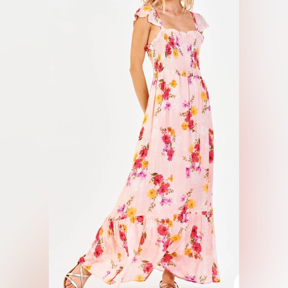Dear John Pink Floral Ruffle Maxi Dress